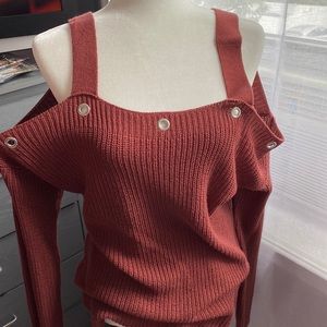 Off the shoulder hole punch knit top